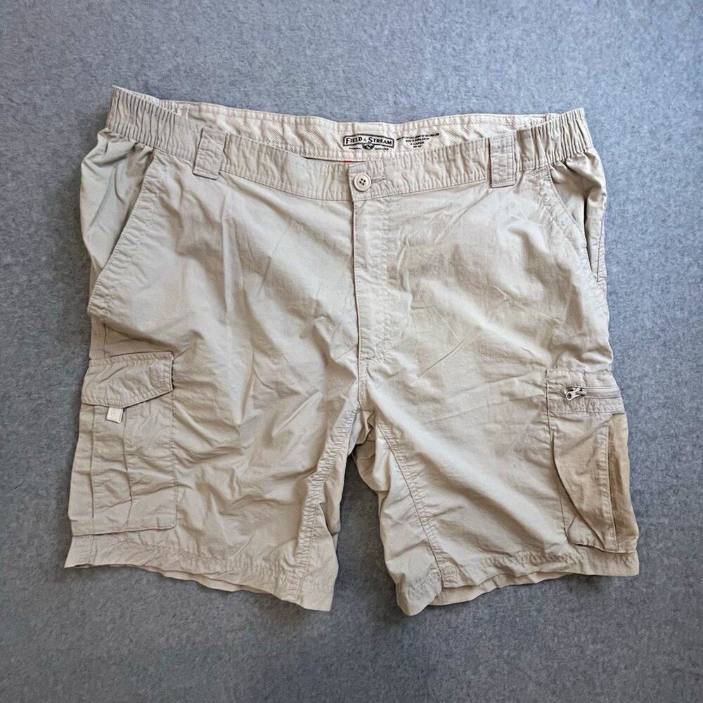 Field & Stream Mens Beige Nylon Cargo Shorts Mesh Logo Button Pockets XL